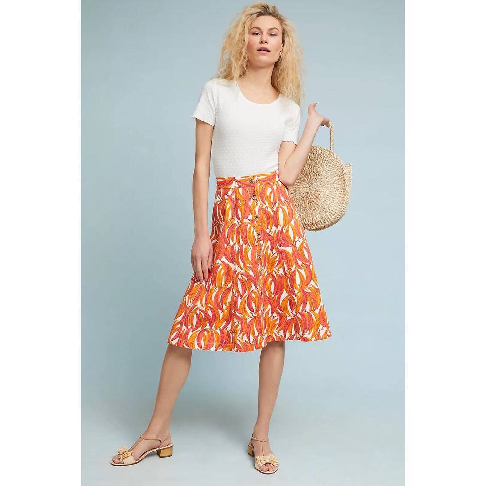 Anthropologie Maeve Banana Grove Midi Skirt Sz 2